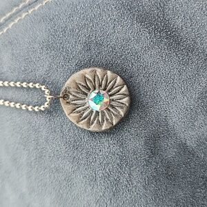 Silver Pendant Necklace Swarovski Crystal Accent Handmade Flower